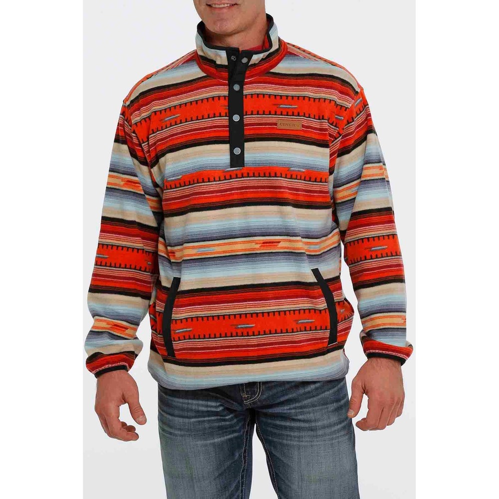 Cinch Men's Aztec Fleece Pullover Multi Color Southwestern Snap Mock Neck- S‎
